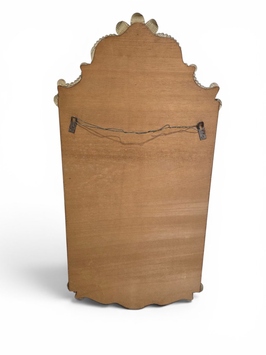 Venetian Wall Mirror Made Of Murano Glass, Adorned With Floral Engravings And Amber Accents, 20th Century-photo-2