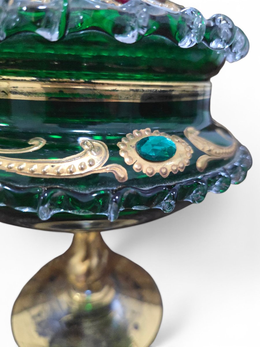 Venetian Candy Box With An Emerald-green Glass Lid, Adorned With Gilding And Precious Stones-photo-4