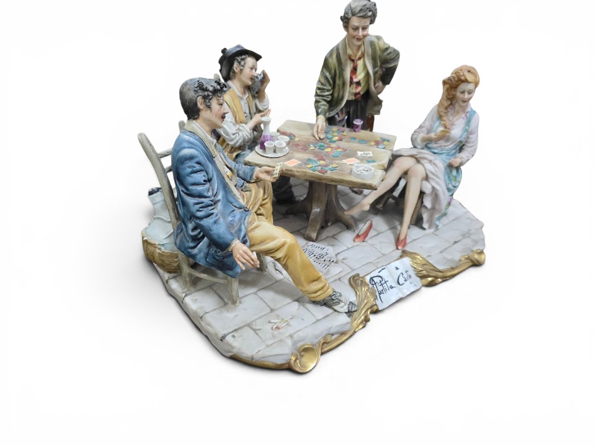 Large Figurative Group In Capodimonte Porcelain, “partita A Carte” – The Card Game, Italy-photo-3
