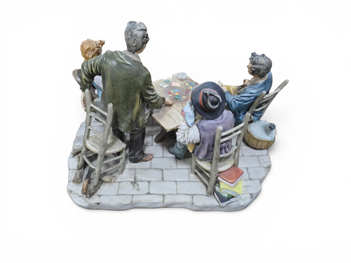 Large Figurative Group In Capodimonte Porcelain, “partita A Carte” – The Card Game, Italy-photo-2