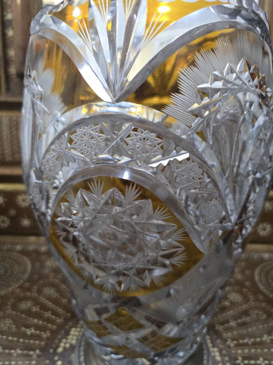 Two-tone Cut Bohemian Crystal Vase With A Silver Base, 20th Century-photo-1