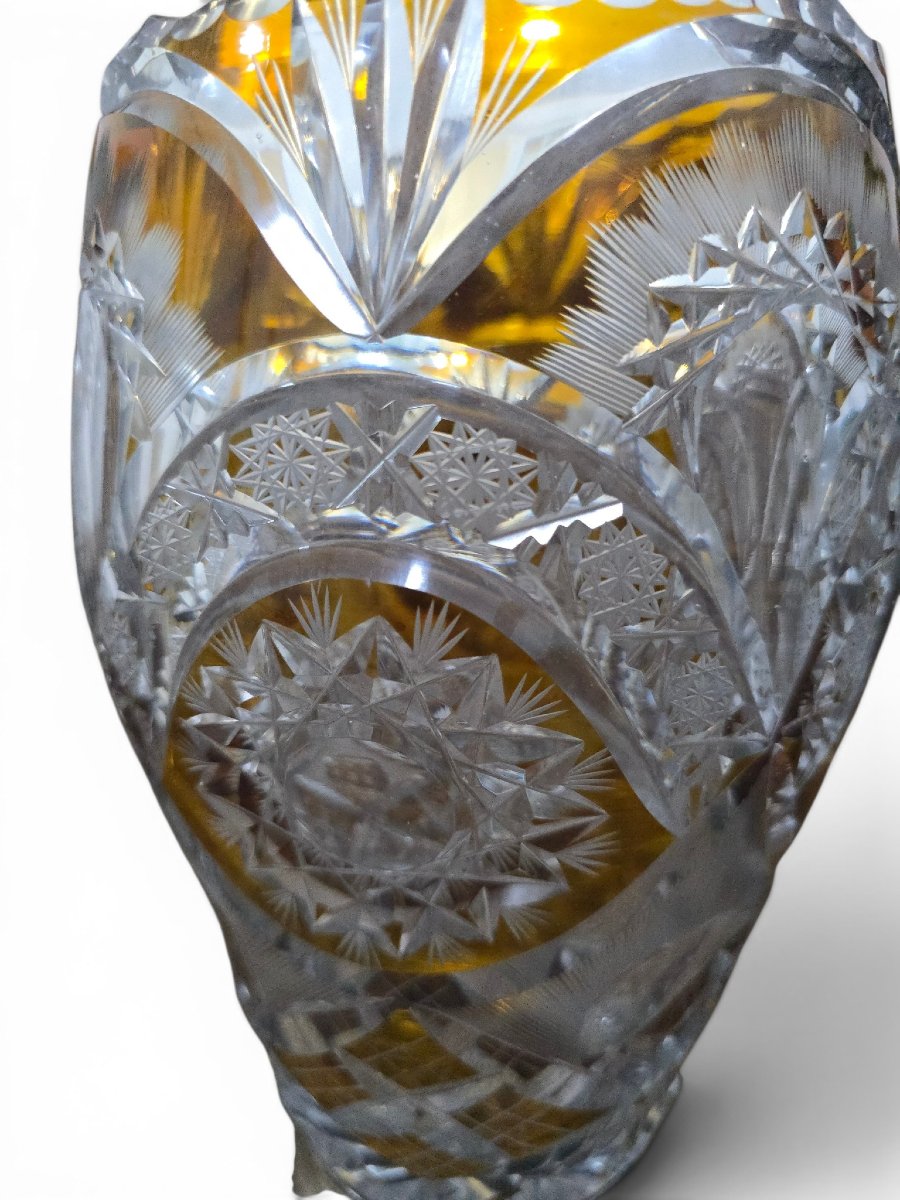 Two-tone Cut Bohemian Crystal Vase With A Silver Base, 20th Century-photo-3