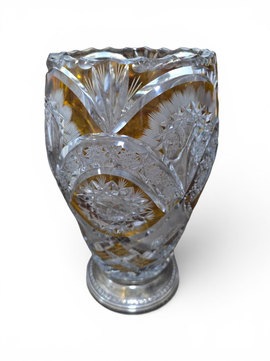 Two-tone Cut Bohemian Crystal Vase With A Silver Base, 20th Century-photo-5