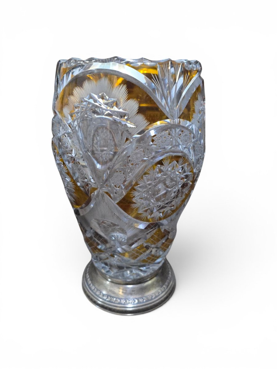 Two-tone Cut Bohemian Crystal Vase With A Silver Base, 20th Century