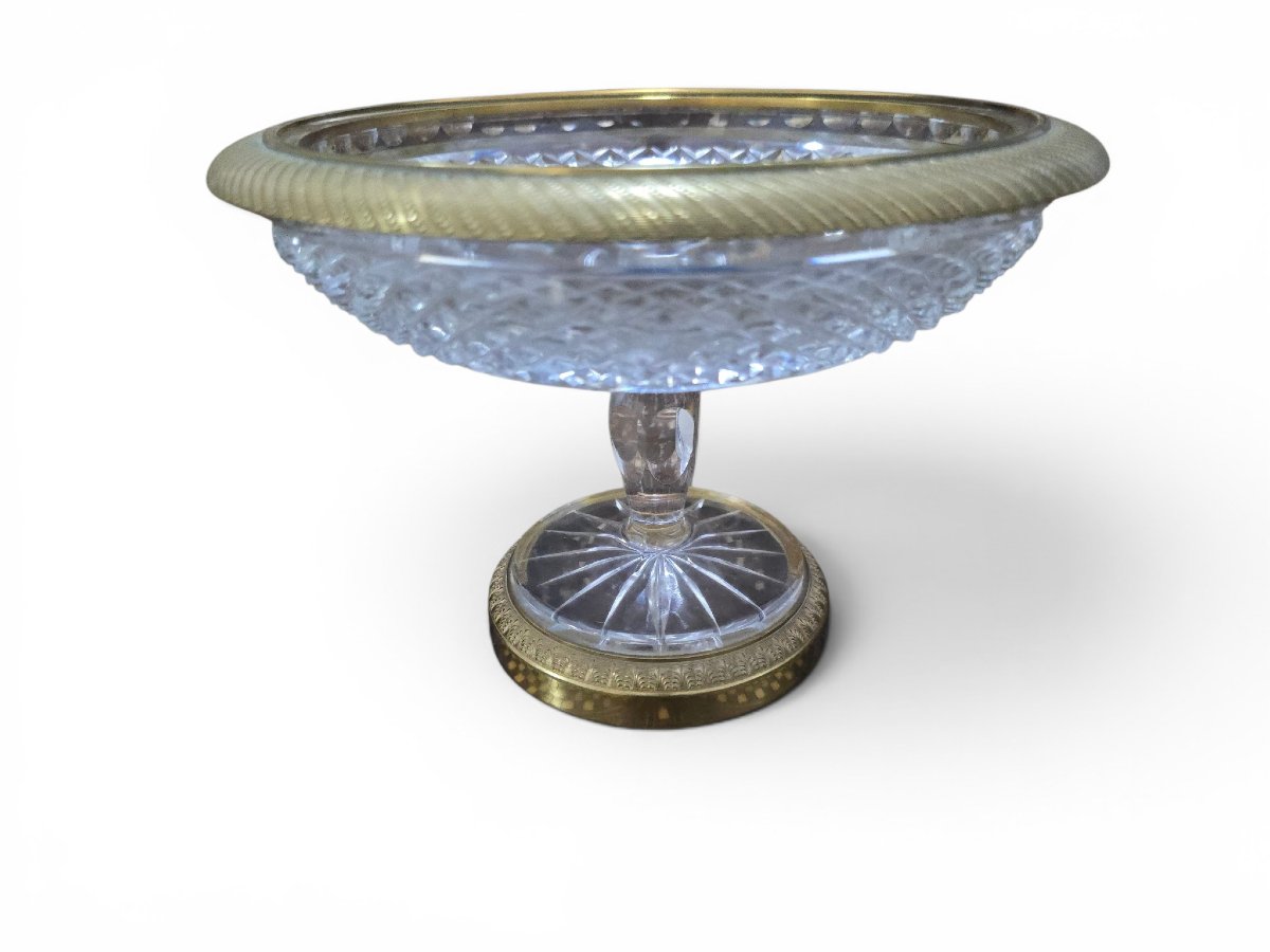 Decorative Bowl Made Of Gilded Bronze And Cut Crystal, 19th Century-photo-3