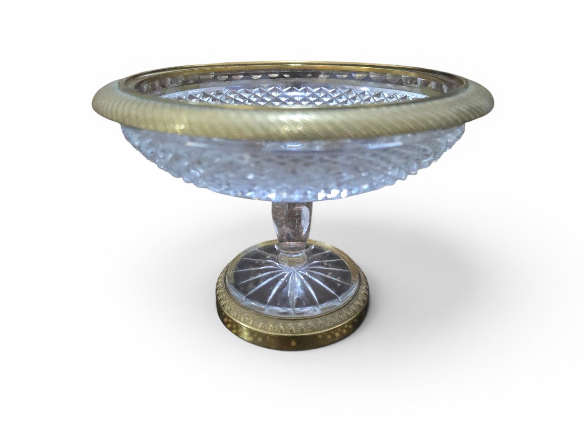 Decorative Bowl Made Of Gilded Bronze And Cut Crystal, 19th Century-photo-5