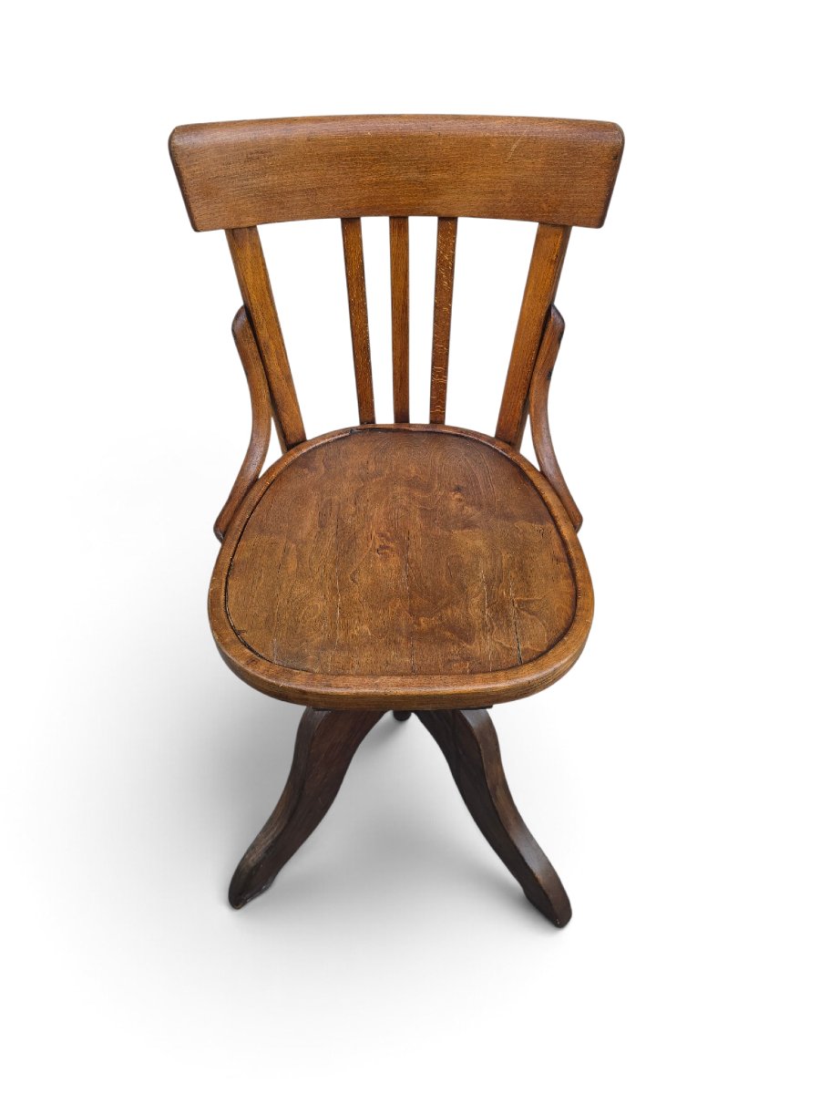 Fauteuil pivotant de navire en chêne du XIXe siècle à hauteur réglable-photo-2