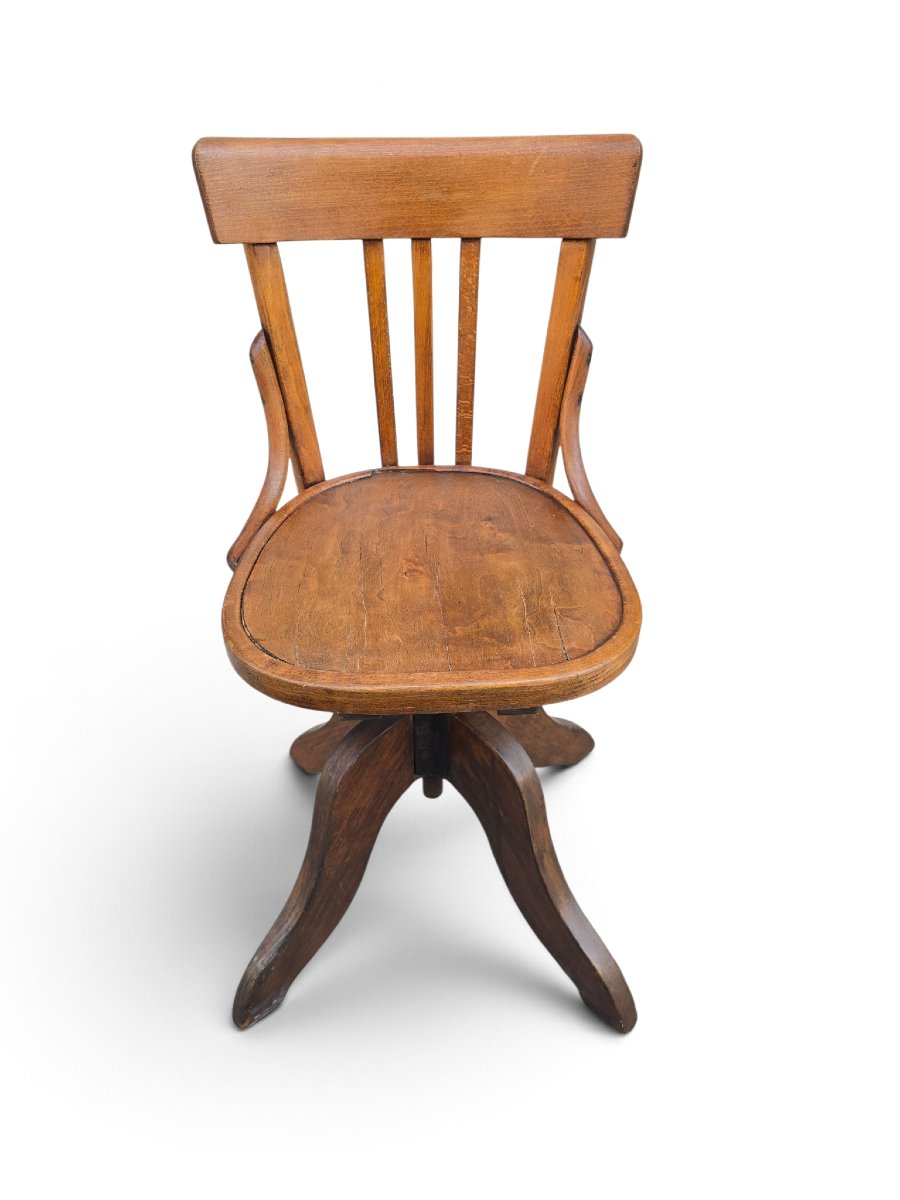 Fauteuil pivotant de navire en chêne du XIXe siècle à hauteur réglable-photo-3
