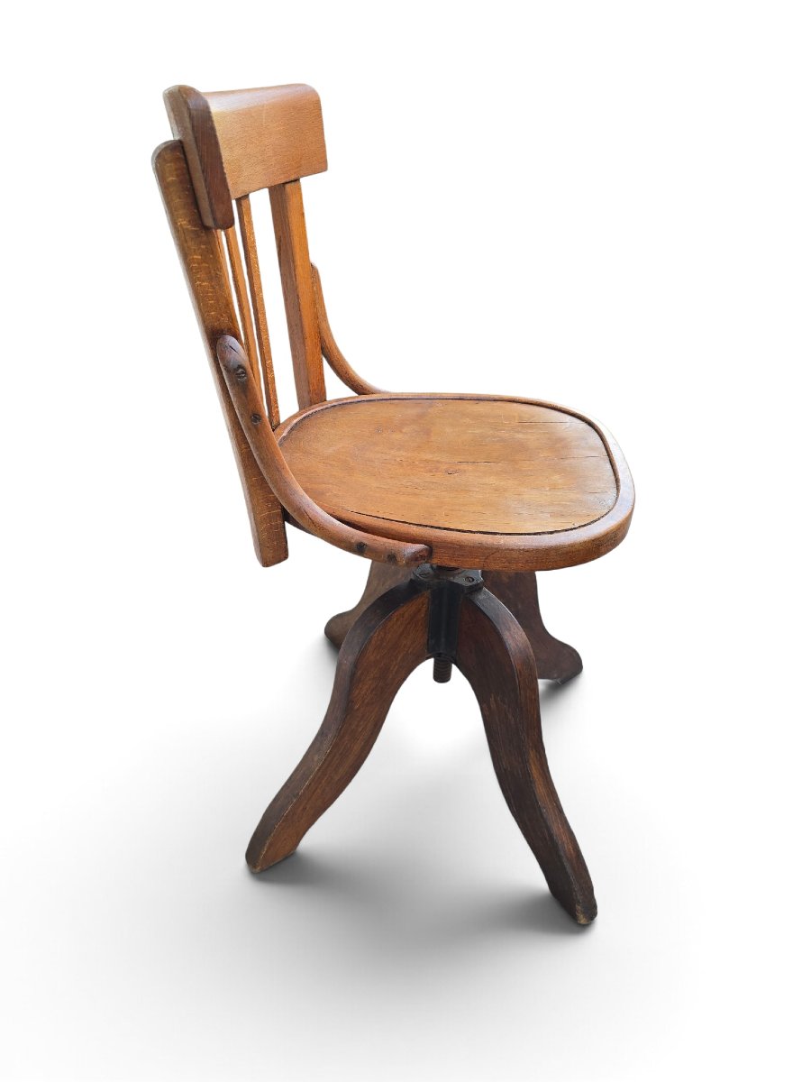 Fauteuil pivotant de navire en chêne du XIXe siècle à hauteur réglable-photo-2