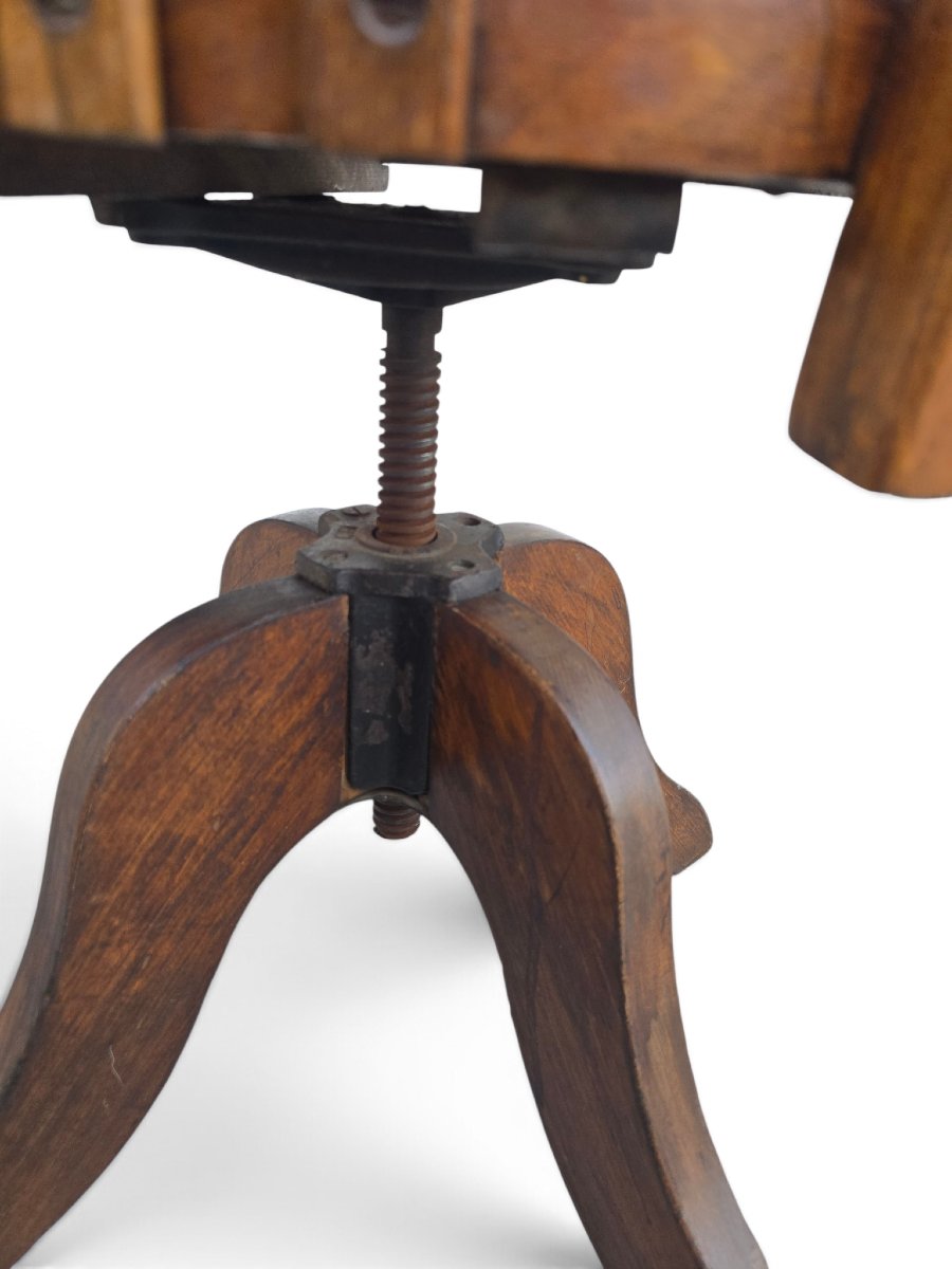 Fauteuil pivotant de navire en chêne du XIXe siècle à hauteur réglable-photo-4