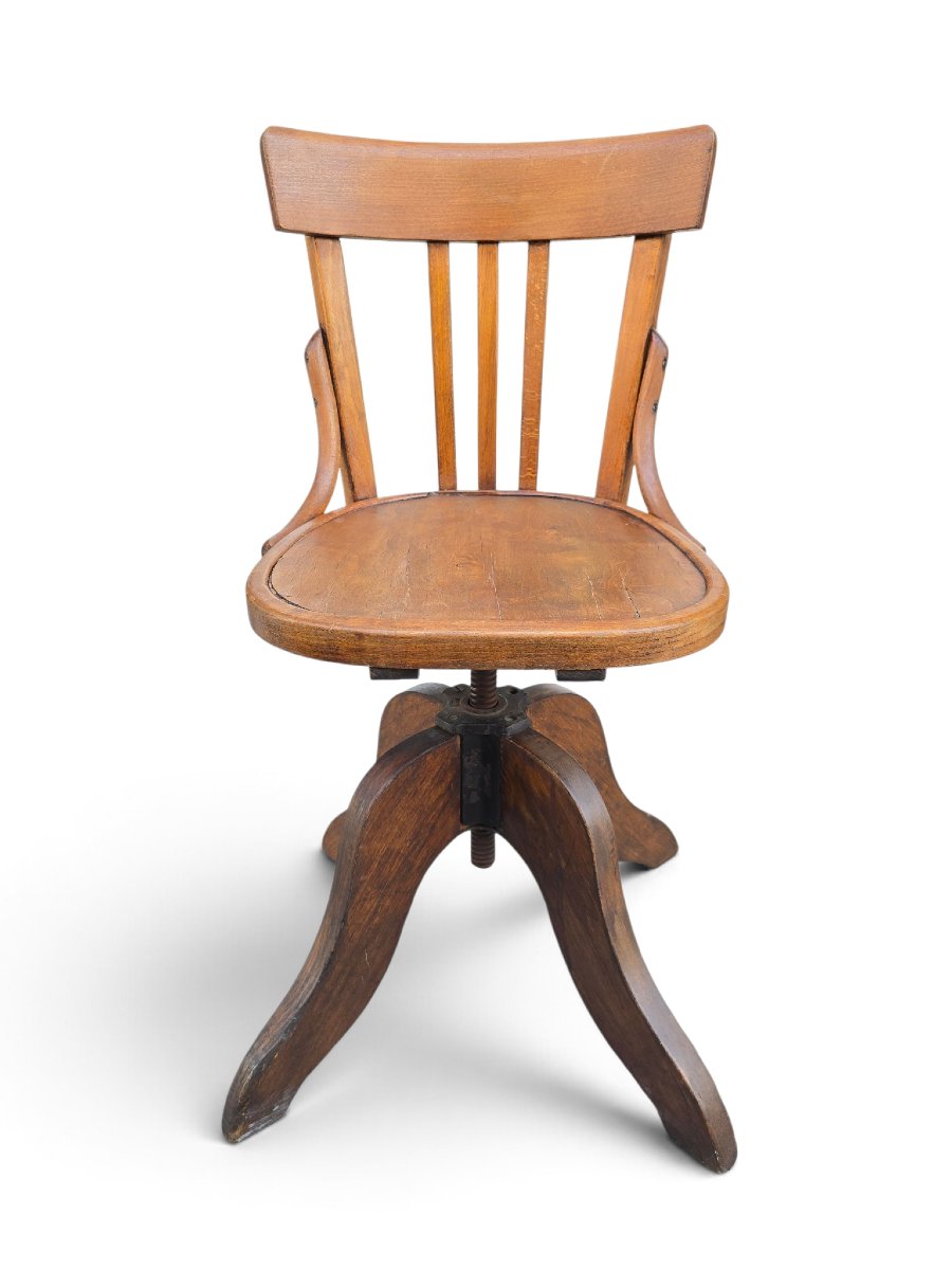 Fauteuil pivotant de navire en chêne du XIXe siècle à hauteur réglable