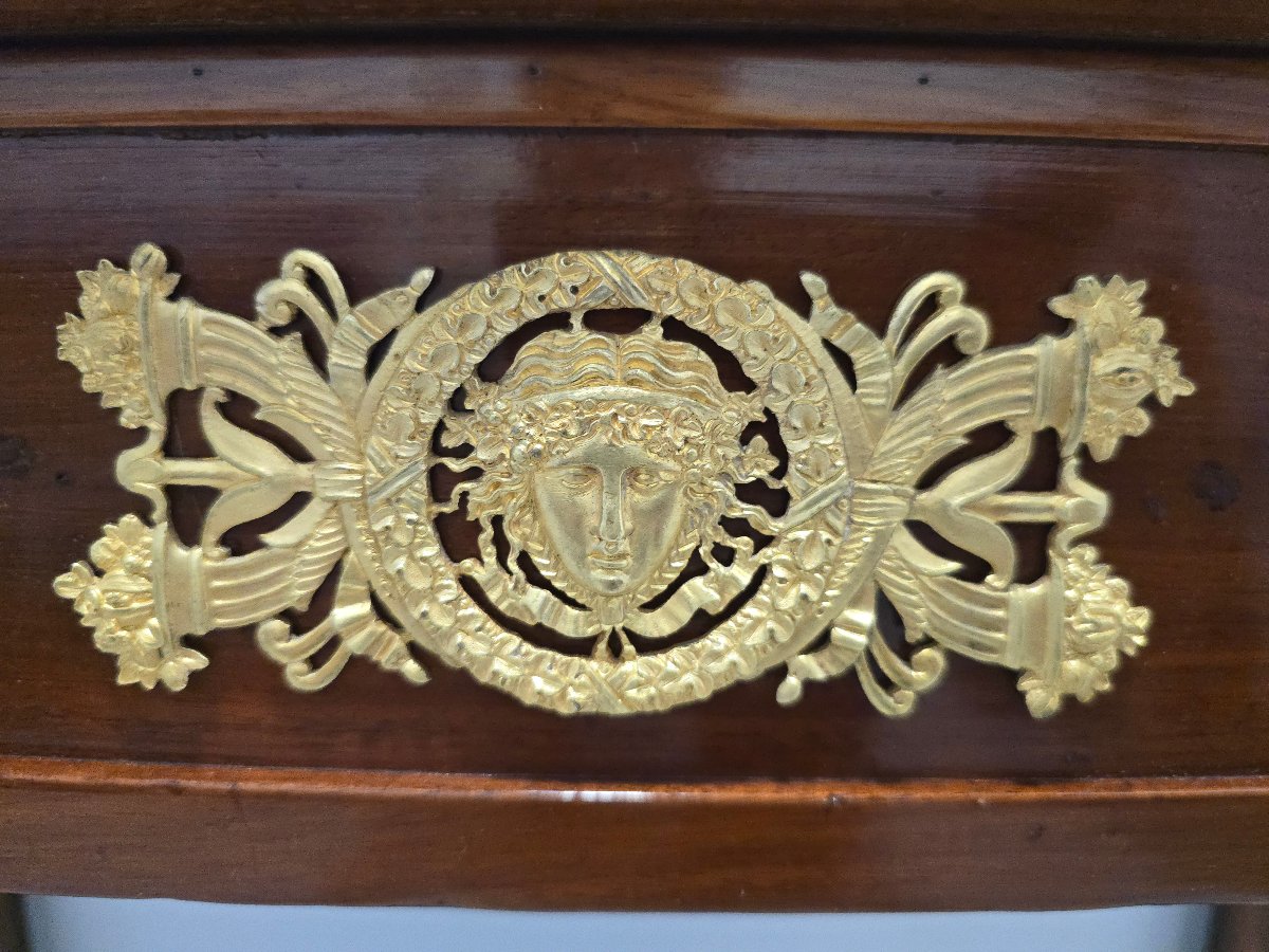 French Empire-style Half-moon Console Table, Decorated With Gilded Bronze And Gilded Caryatids, 19th Century-photo-4