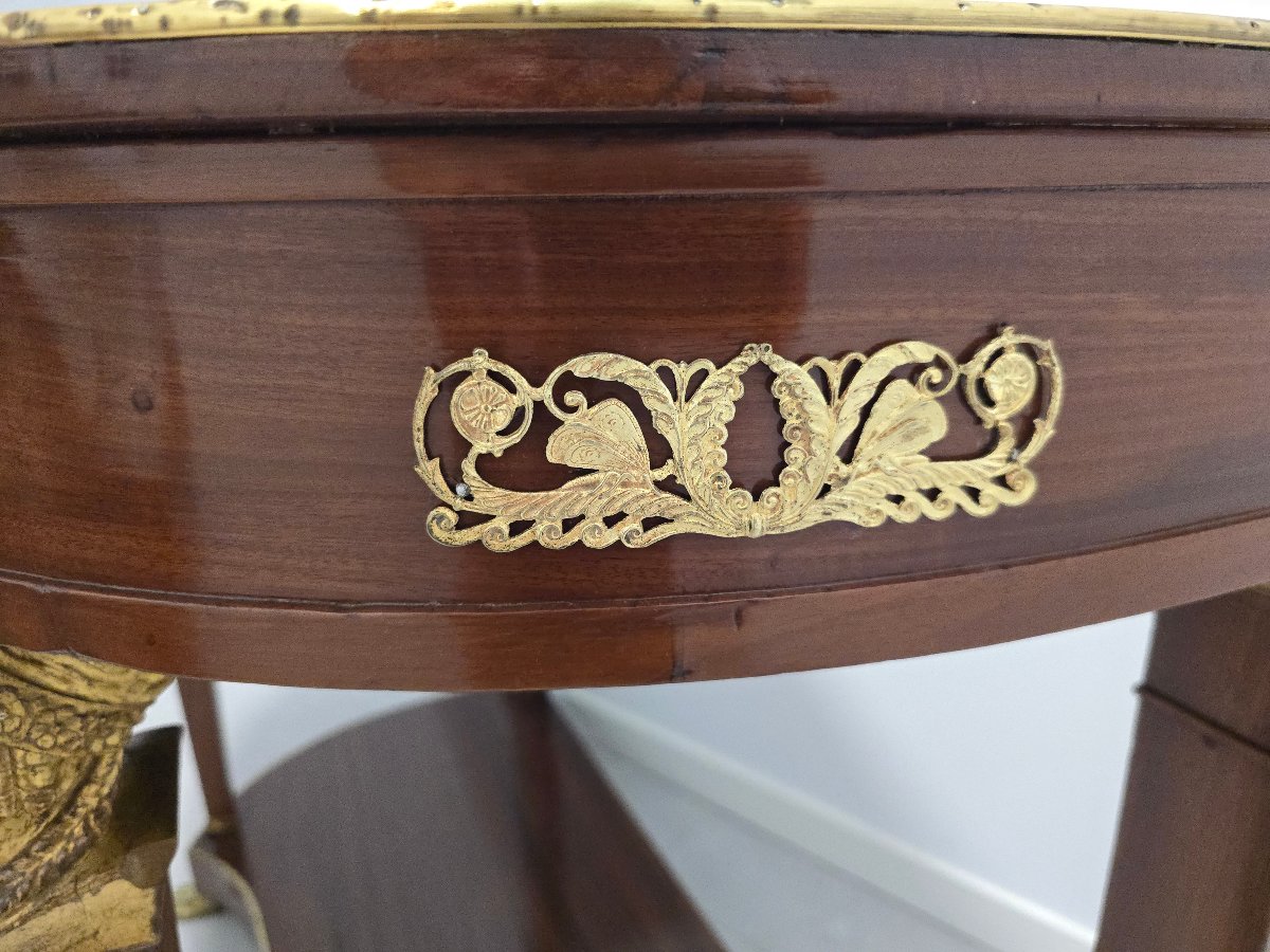 French Empire-style Half-moon Console Table, Decorated With Gilded Bronze And Gilded Caryatids, 19th Century-photo-7