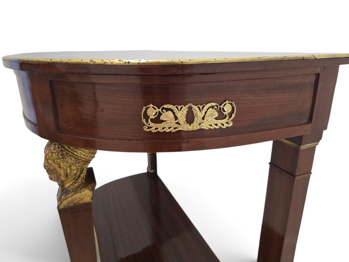 French Empire-style Half-moon Console Table, Decorated With Gilded Bronze And Gilded Caryatids, 19th Century-photo-8