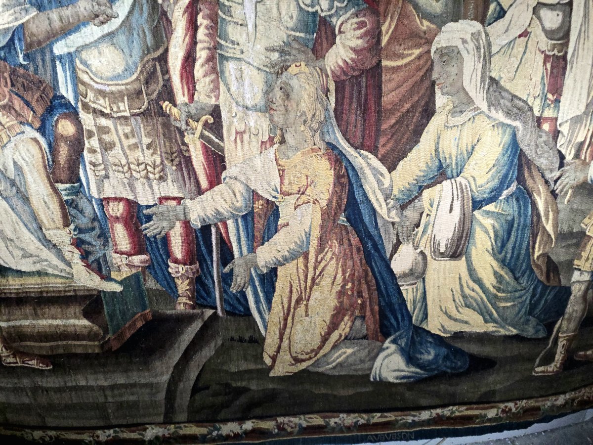 Tapisserie d'Aubusson du XVIIe siècle : La Famille de Darius devant Alexandre-photo-4