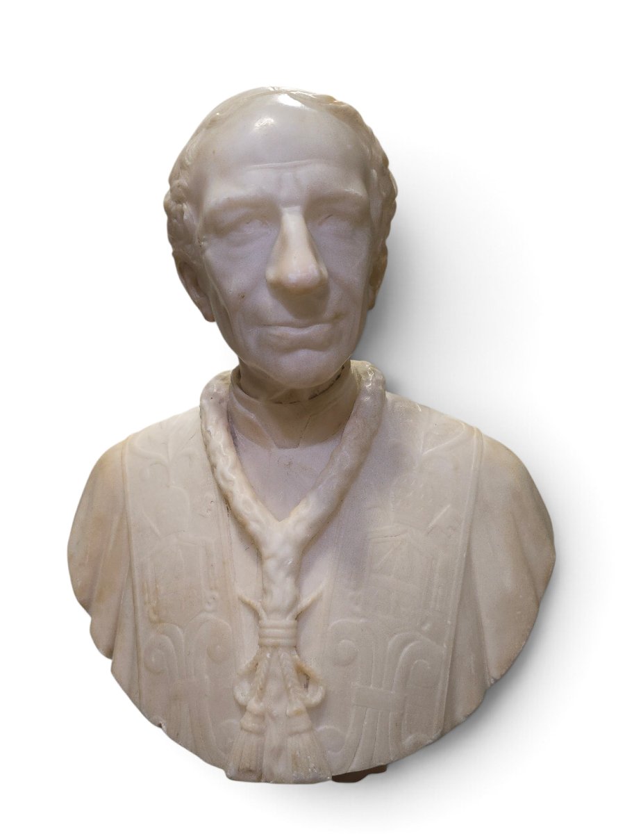 Alabaster Bust Of Pope Leo XIII (19th Century) On A Porcelain Pedestal From A Later Period-photo-4