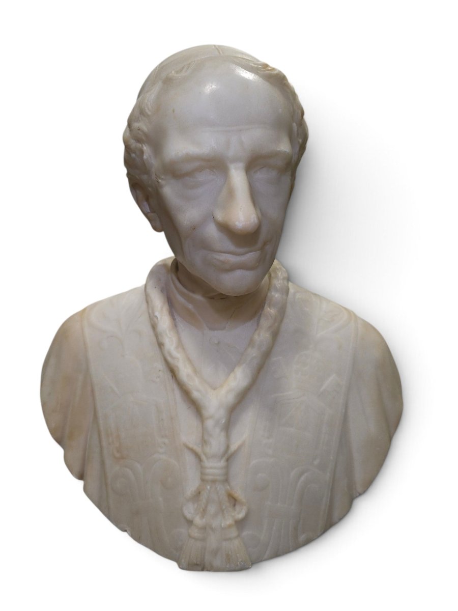 Alabaster Bust Of Pope Leo XIII (19th Century) On A Porcelain Pedestal From A Later Period-photo-5
