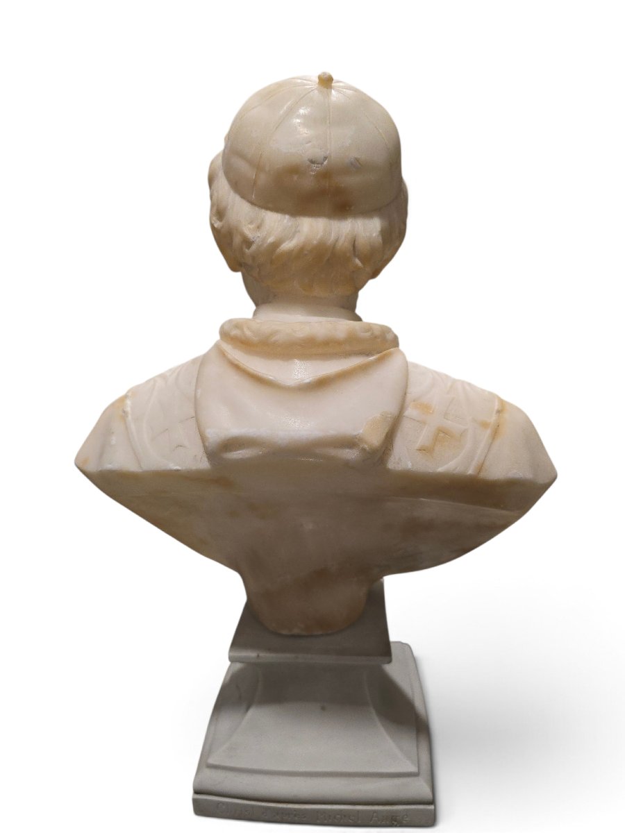 Alabaster Bust Of Pope Leo XIII (19th Century) On A Porcelain Pedestal From A Later Period-photo-7