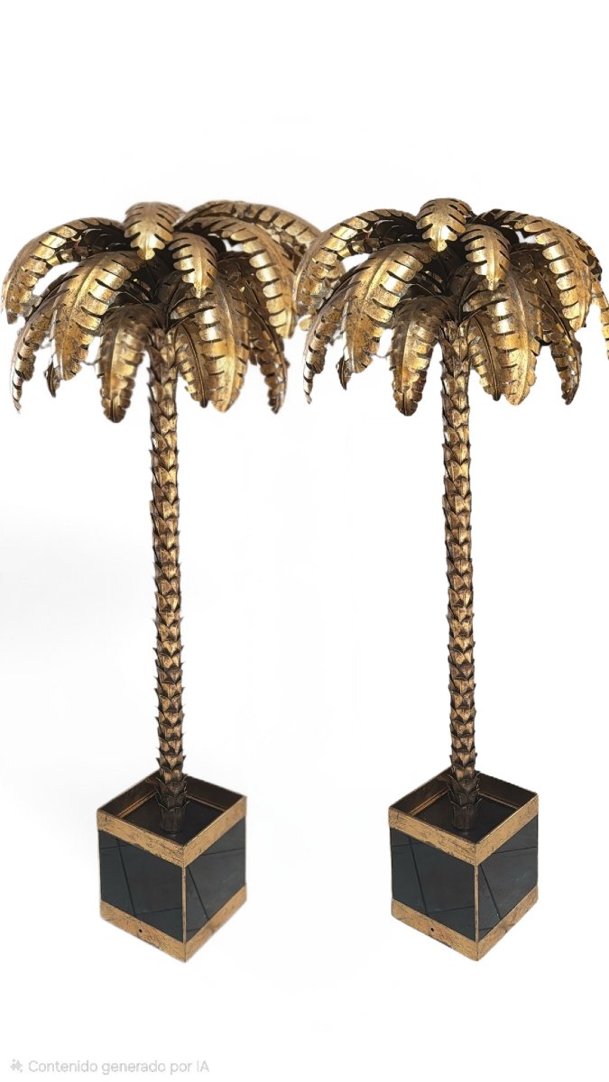 Paire de sculptures françaises en forme de palmier en métal doré, dans le style de la Maison Ja