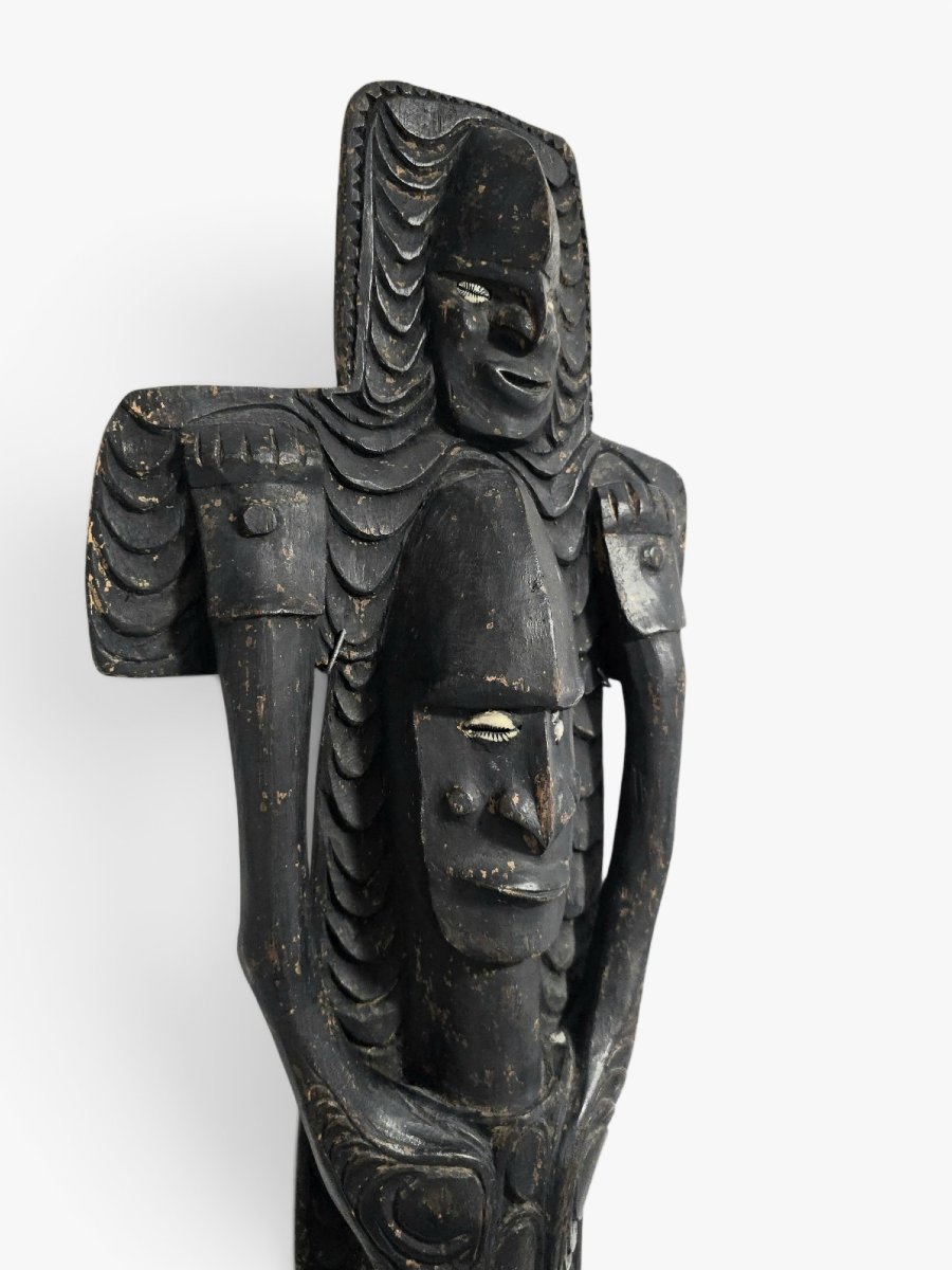 Figure syncrétique du Christ de la région du Sepik, avec yeux en coquillages cauris, Papouasie--photo-4