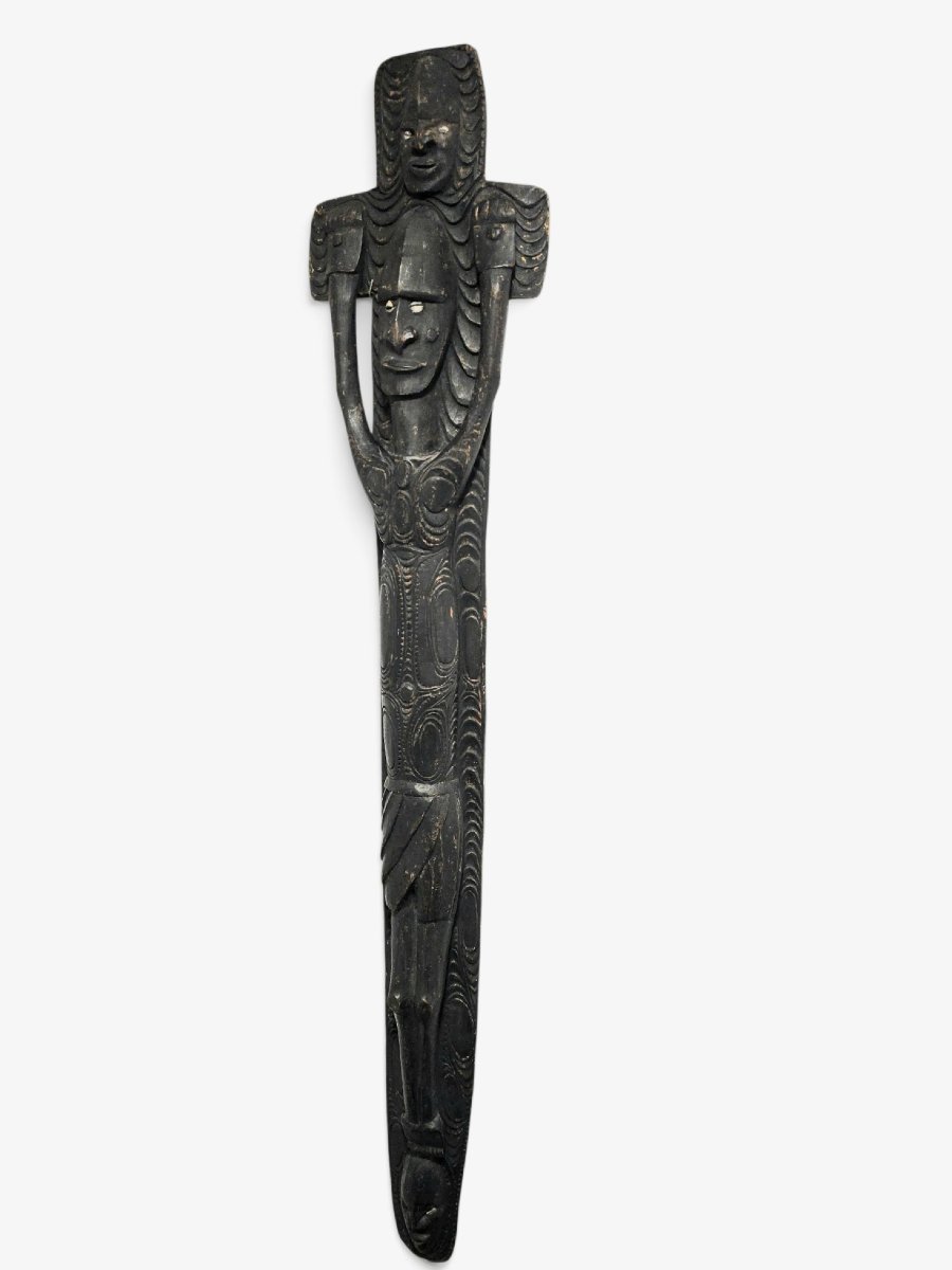 Figure syncrétique du Christ de la région du Sepik, avec yeux en coquillages cauris, Papouasie--photo-2