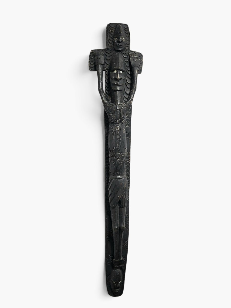Figure syncrétique du Christ de la région du Sepik, avec yeux en coquillages cauris, Papouasie--photo-3