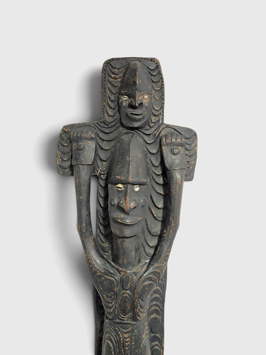 Figure syncrétique du Christ de la région du Sepik, avec yeux en coquillages cauris, Papouasie--photo-4