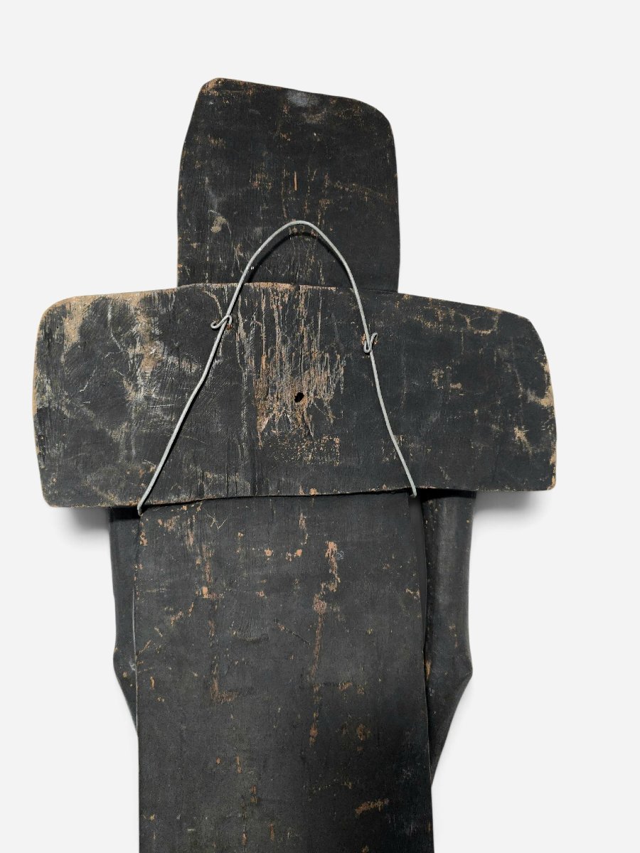 Figure syncrétique du Christ de la région du Sepik, avec yeux en coquillages cauris, Papouasie--photo-5