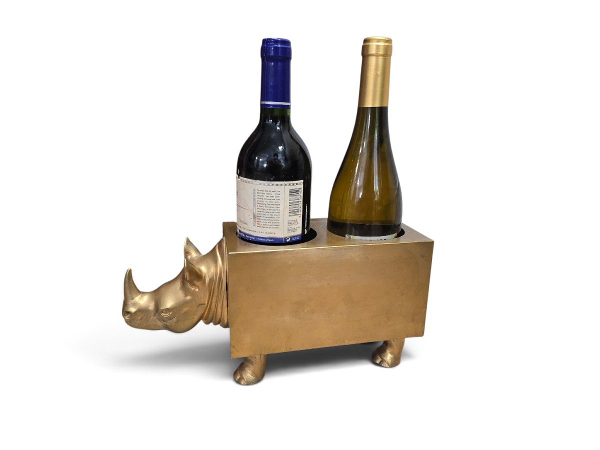 Sculptural Double Bottle Holder In The Shape Of A Rhinoceros, Made Of Brass Or Patinated Bronze, From The 1910s-photo-3