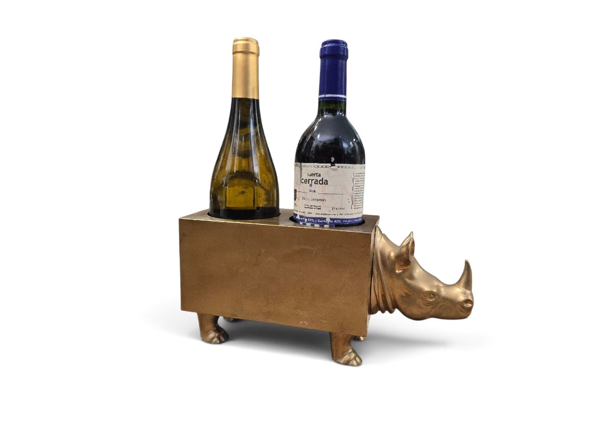 Sculptural Double Bottle Holder In The Shape Of A Rhinoceros, Made Of Brass Or Patinated Bronze, From The 1910s-photo-2