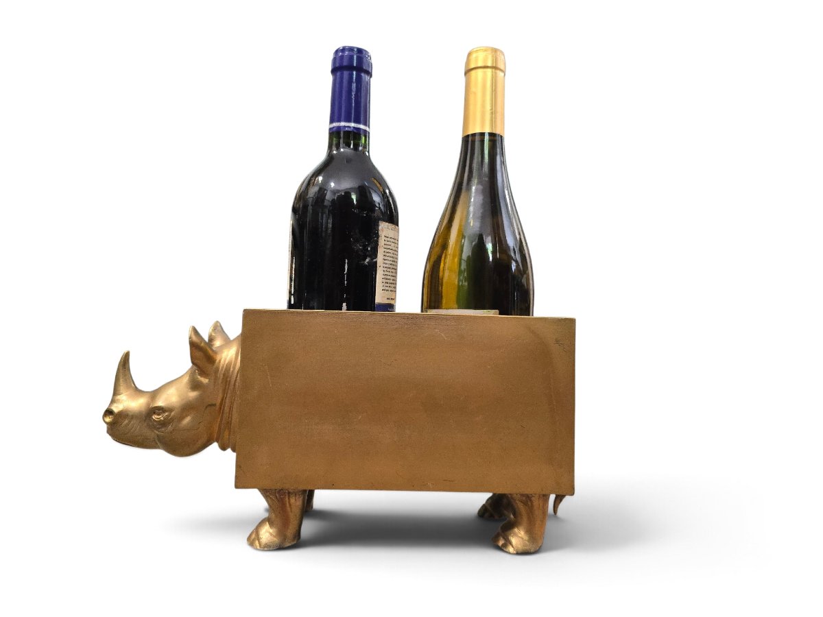 Sculptural Double Bottle Holder In The Shape Of A Rhinoceros, Made Of Brass Or Patinated Bronze, From The 1910s-photo-3