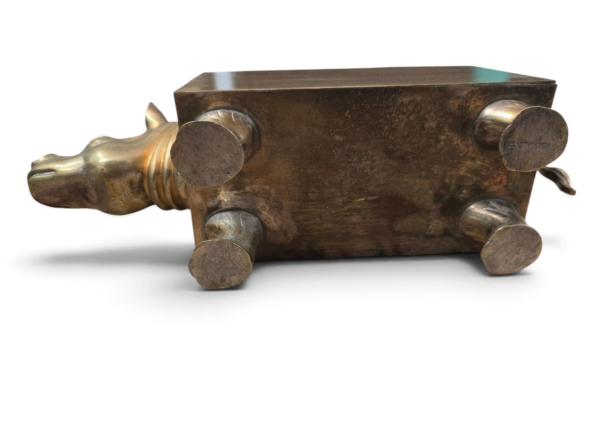 Sculptural Double Bottle Holder In The Shape Of A Rhinoceros, Made Of Brass Or Patinated Bronze, From The 1910s-photo-4