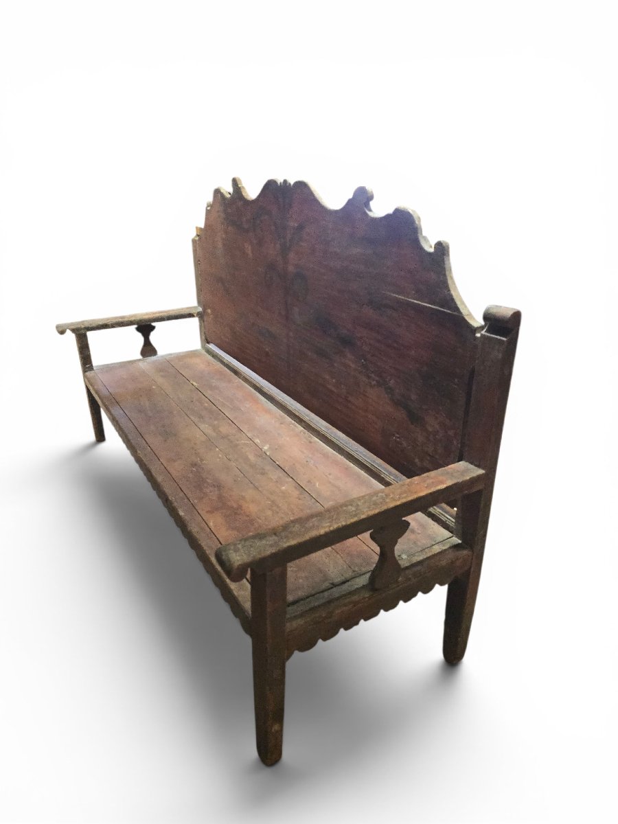 Banc français du XVIIIe siècle en bois peint à haut dossier-photo-2