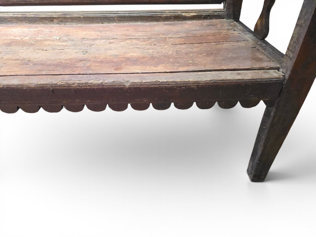 Banc français du XVIIIe siècle en bois peint à haut dossier-photo-3