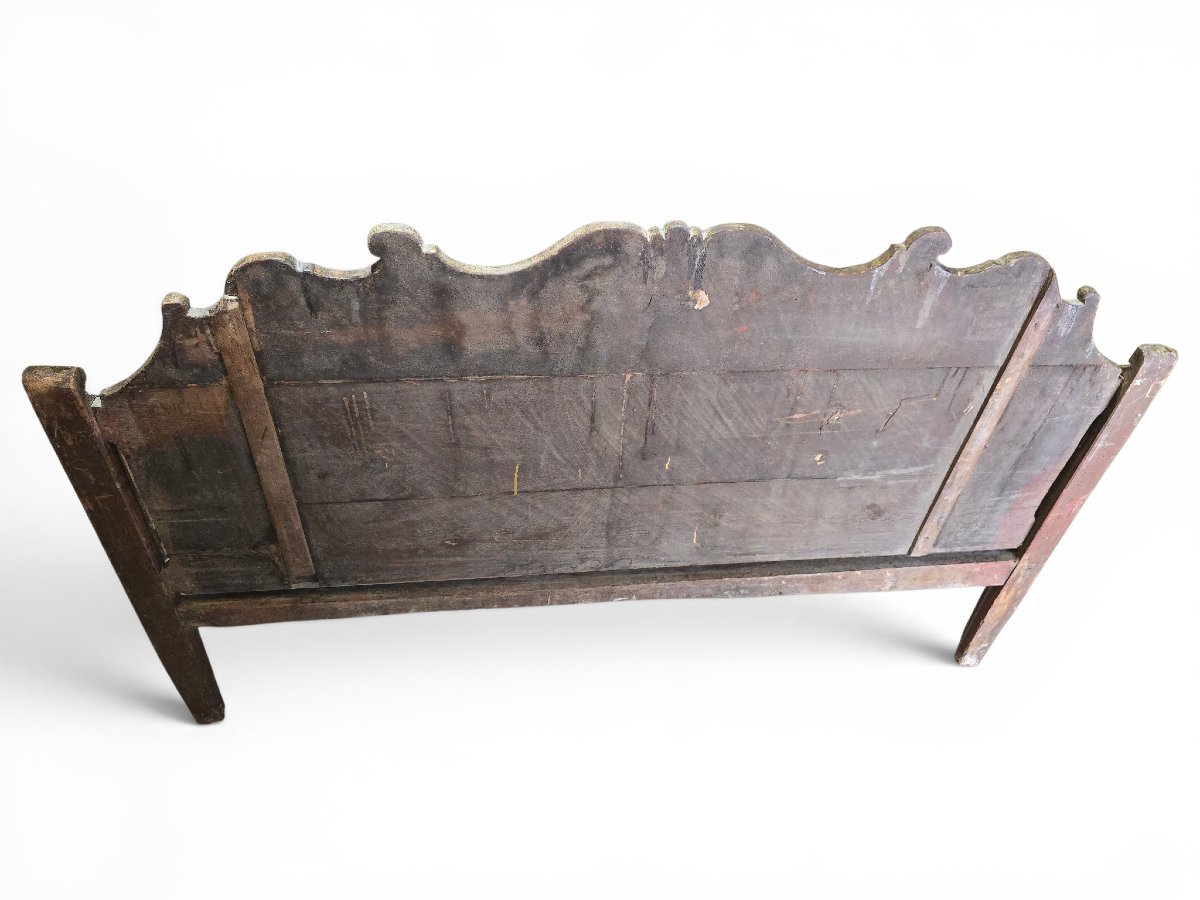 Banc français du XVIIIe siècle en bois peint à haut dossier-photo-3