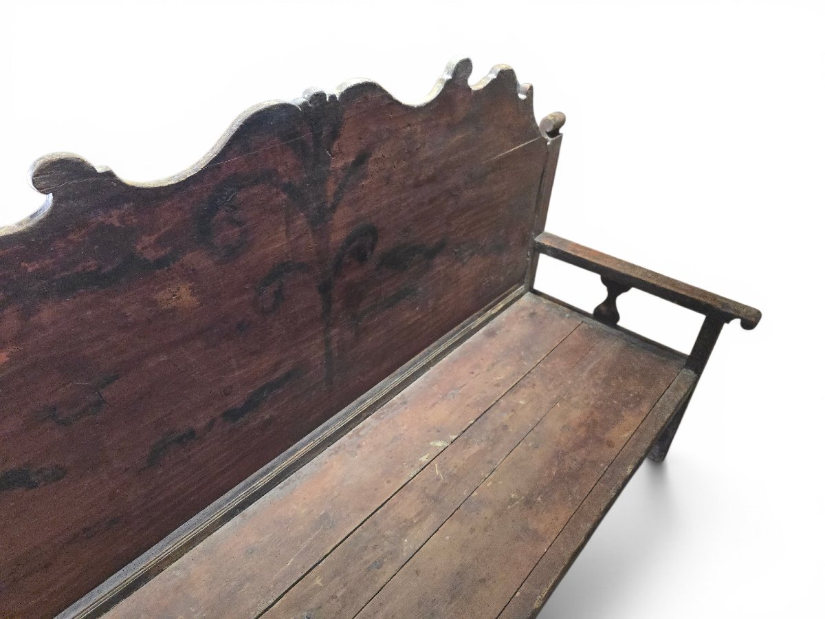 Banc français du XVIIIe siècle en bois peint à haut dossier-photo-5