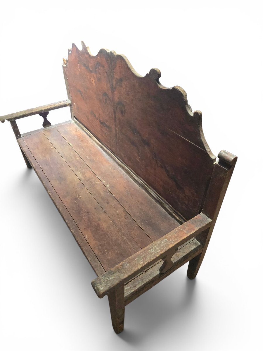 Banc français du XVIIIe siècle en bois peint à haut dossier-photo-6
