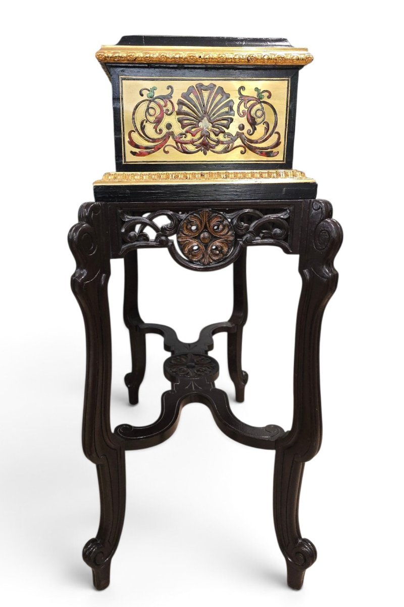 19th-century French Planter In Boulle Marquetry With Inlays Of Gilded Brass,-photo-4