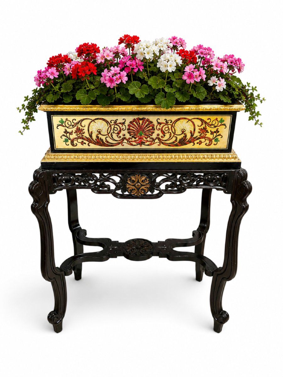 19th-century French Planter In Boulle Marquetry With Inlays Of Gilded Brass,-photo-2