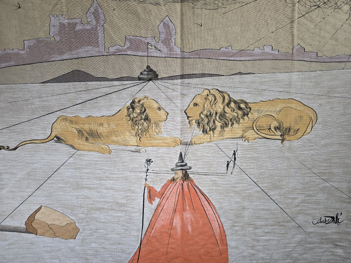 Large Surrealist Textile Panel By Salvador Dalí Depicting Lions, 180 × 140 Cm-photo-3