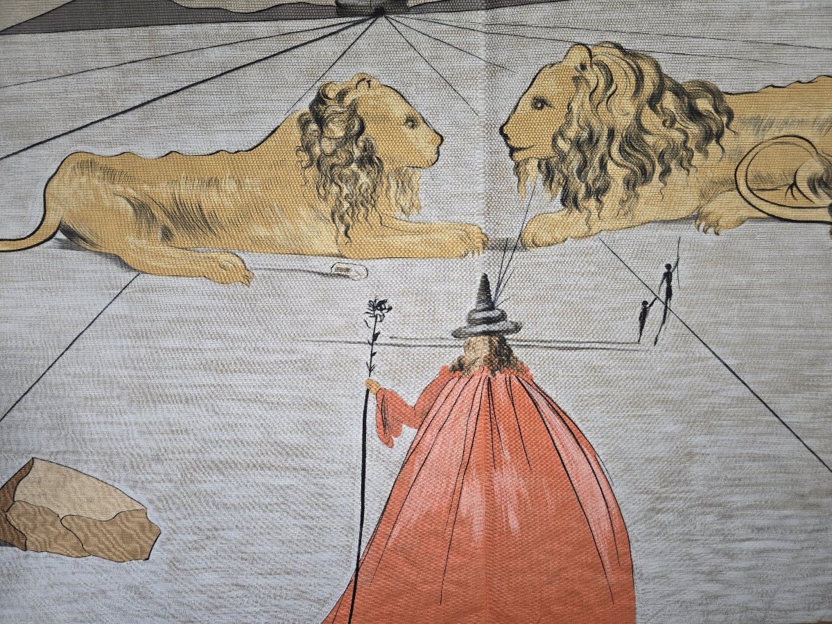 Large Surrealist Textile Panel By Salvador Dalí Depicting Lions, 180 × 140 Cm-photo-4