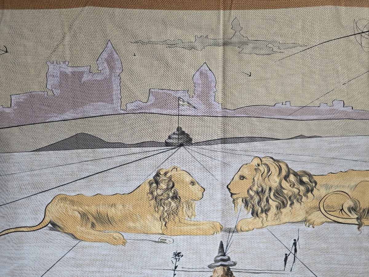 Large Surrealist Textile Panel By Salvador Dalí Depicting Lions, 180 × 140 Cm-photo-1