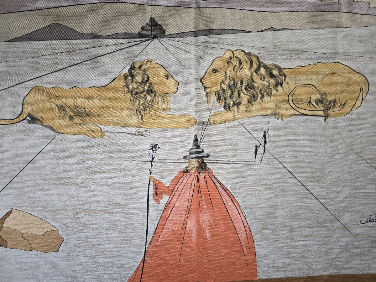 Large Surrealist Textile Panel By Salvador Dalí Depicting Lions, 180 × 140 Cm-photo-2
