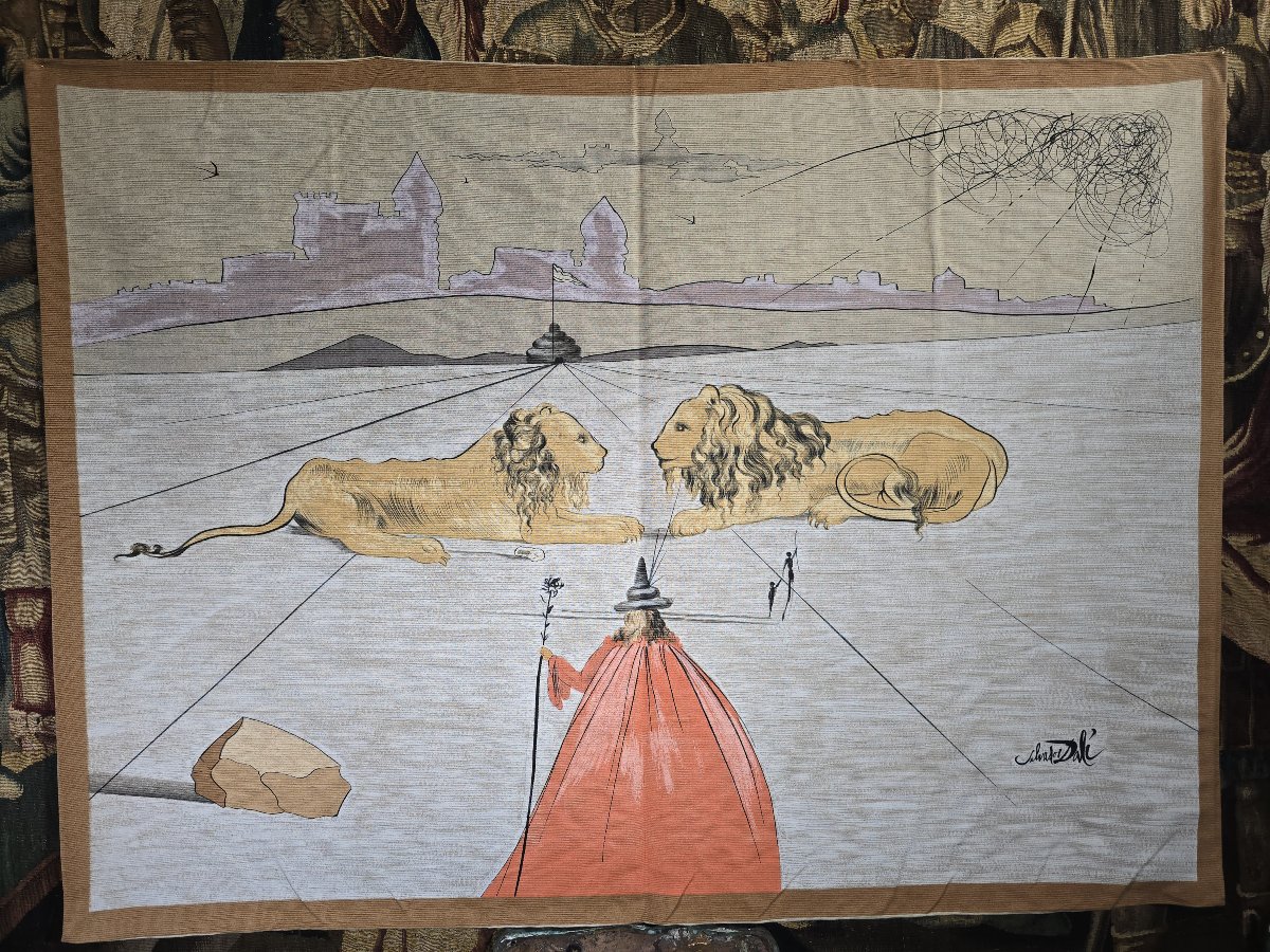 Large Surrealist Textile Panel By Salvador Dalí Depicting Lions, 180 × 140 Cm