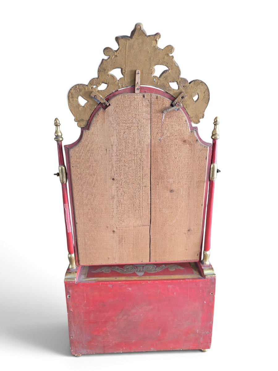 18th-century European Dressing Table And Secretary Desk In Red Lacquer With A Mirror And Gilded Decoration-photo-8