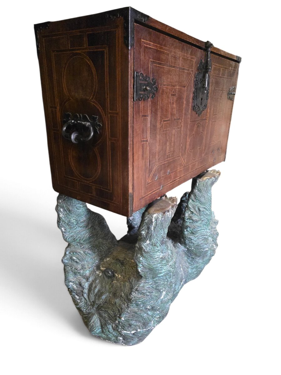 CABINET Bargueño espagnol du XVIIe siècle avec tiroirs secrets et marqueterie-photo-1