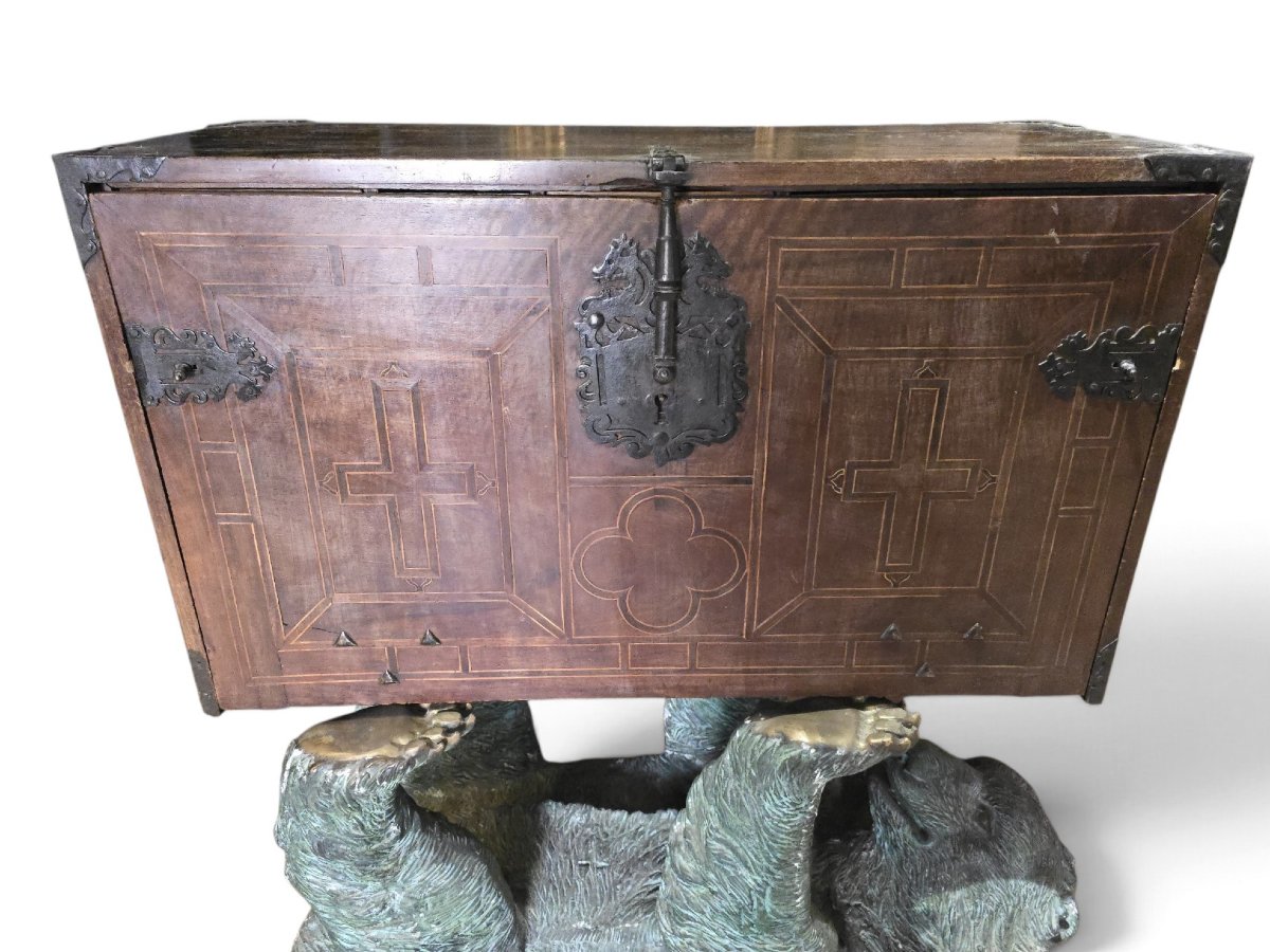CABINET Bargueño espagnol du XVIIe siècle avec tiroirs secrets et marqueterie-photo-2