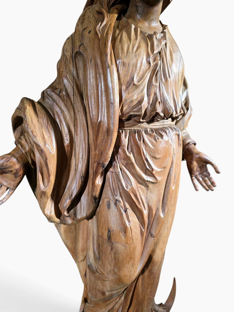 Large Statue Of The Virgin Mary Carved From Fruitwood, Germany, 17th Century, 130 Cm-photo-2