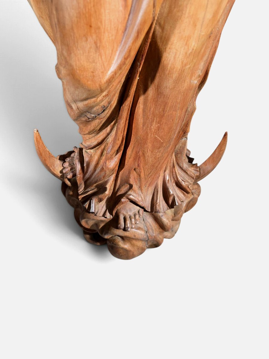 Large Statue Of The Virgin Mary Carved From Fruitwood, Germany, 17th Century, 130 Cm-photo-3