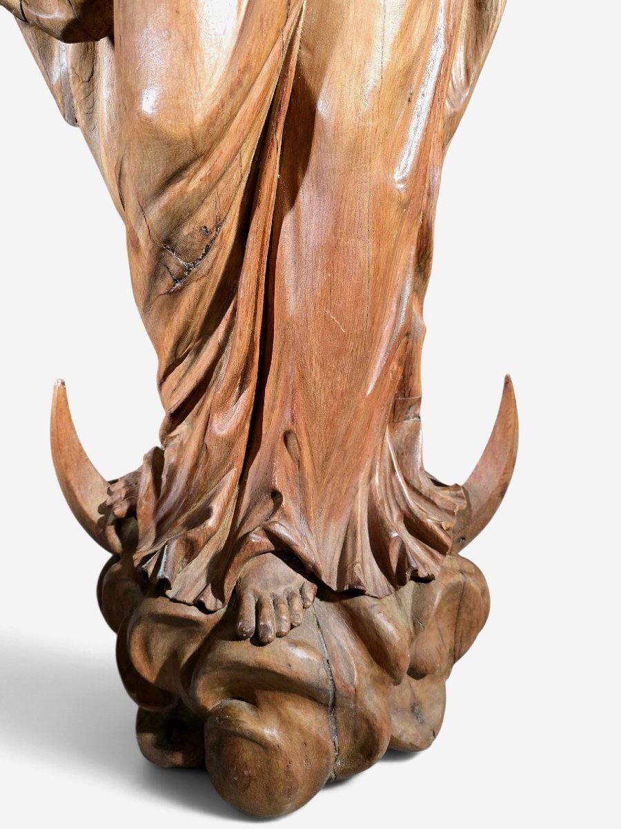 Large Statue Of The Virgin Mary Carved From Fruitwood, Germany, 17th Century, 130 Cm-photo-2